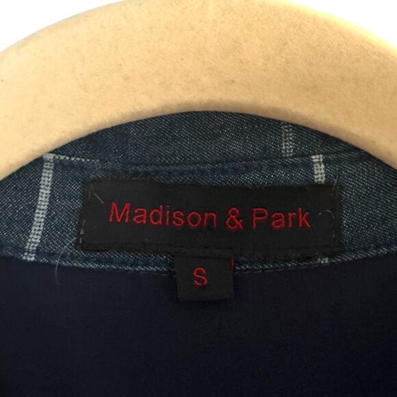 Madison & Park Weekend Shirt Dress Women's Small Tie Front Windowpane Blue White - Picture 5 of 7